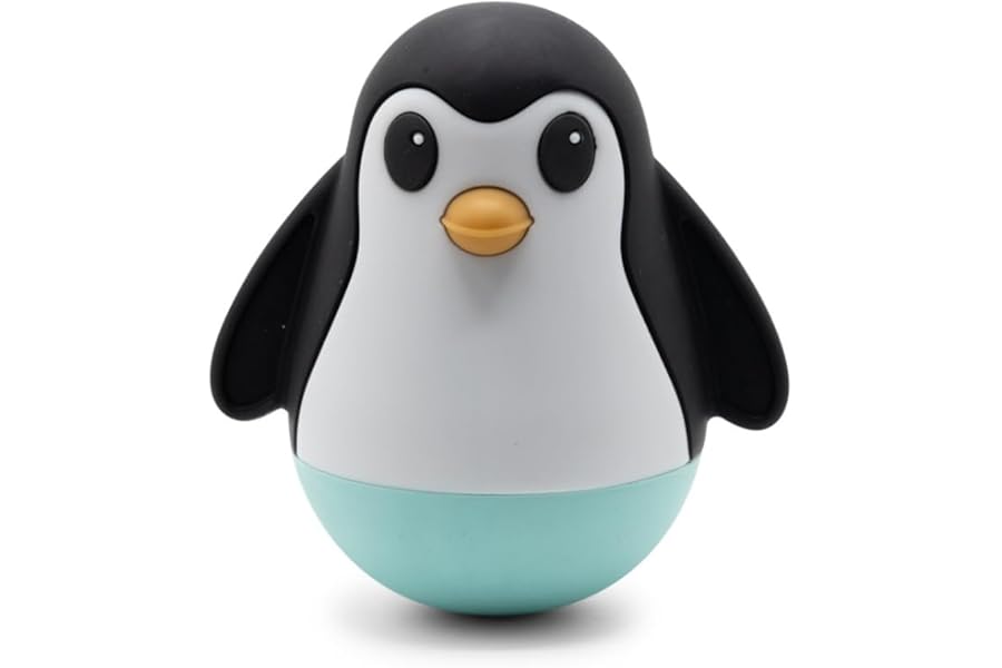 Jellystone Designs Penguin Wobble. Soft Touch, High Contrast Roly-Poly Toys for Babies - Mint Base