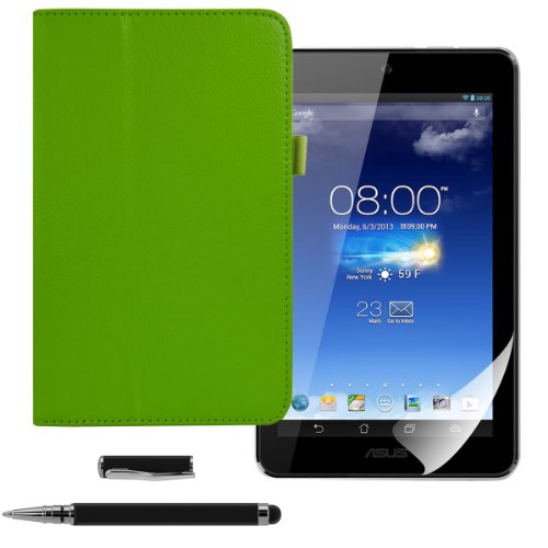 3in1 Set: kwmobile Hülle für Asus Memo Pad HD 7 ME173X – Tabletcover Slim Case Tablet Schutzhülle – Smart Cover Tabletcase Grün + Folie, kristallklar + Stylus, Schwarz - 5