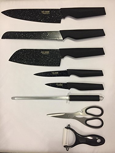 8-teiliges Ross Henery Professional Edelstahl-Küchenmesserset mit stilvollen, einzigartigen schwarzen Klingen im Block. - 4