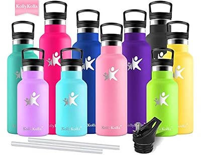 KollyKolla Gourde Isotherme Enfant Acier Inoxydable Sport Bouteille d'eau Reutilisable Gourdes sans BPA Bouteilles Isothermes Bidon avec Paille et Filtre Thé Fruit Infuseur, (500ml Rose)