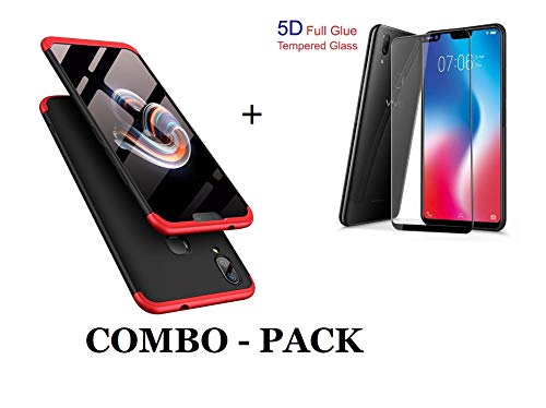 AGH Combo Pack of 360 Degree Full Protection 3 in 1 Hybrid CASE(RED+Black) & 5D 9H Tempered Glass(Black) for VIVO V9 by AGH Unique Collections