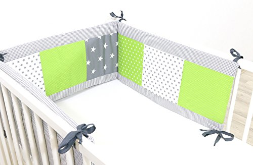 BEBILINO ® Nestchen Bettnestchen & Bettumrandung ALLE GRÖSSEN für Babybetten GRÜN GRAU