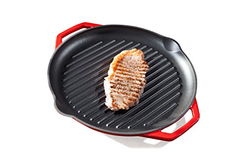 Tivoli / Grillpfanne aus Gusseisen für Induktion / BBQ Grill / Grillplatte / Durchmesser von 32 cm / Für perfekte Grillergebnisse / Plancha / Emaillierte Außenseite