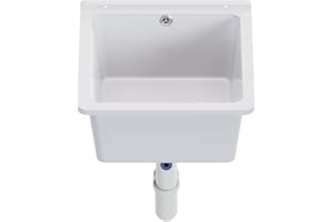 Évier QLS, Lavabo Blanc, Polypropylène, 40 x 38 cm, Montage Mural, Classique, Idéal pour Garage, Chaufferie, Atelier, Buanderie