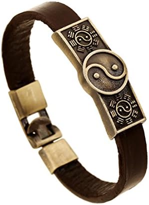 Qinyin Retro Punk Tai Chi Ying Yang Steel Buckle Lover Men Womens Leather Belt Bracelet Wristband Cuff Bangle