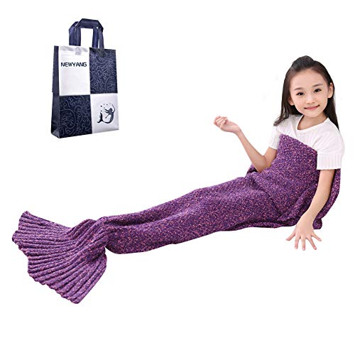 Manta Sirena - NEWYANG todas las estaciones de ganchillo de la mano de la cola de sirena de punto manta, regalos de las mejores niñas cumpleaños de Navidad (Kid Thick Purple)