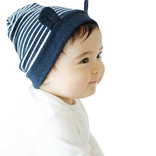 Etosell Kids Lovely Newborn Baby Cotton Ears Stripe Cotton Baby Beanie Warm Hat Caps (Blue)