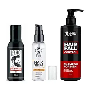 Beardo Complete Hair Fall Control Kit (Growth Oil, Hair Serum and Hair Fall Control Shampoo) (Pack of 3) | Made in India