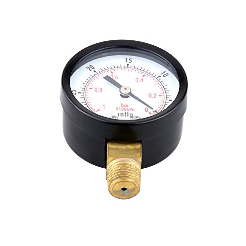 KKmoon 0 ~-30inHg 0 ~-1bar 50mm 1/4″ BSPT Mini Dial Manometer Meter Vakuum Manometer Doppel Skala - 5