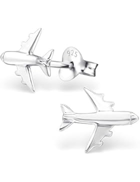 Bungsa© Flugzeug Kinder-Ohrstecker .925 Sterling Silber Airplane (Ohrringe Echtschmuck Studs Ohrschmuck Jungen...