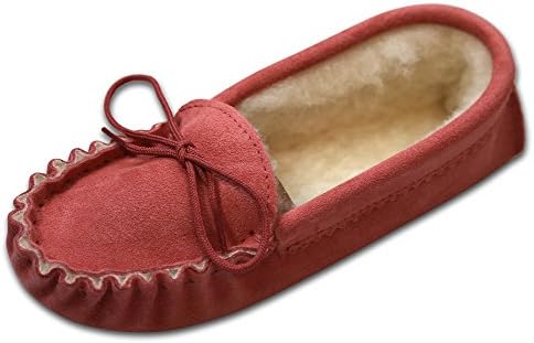 Justladybug Luxurious, Genuine Suede Moccasin Slippers for Women and Men. Extremely Comfortable Warm Slippers. 100% Suede, 100% Wool-lined. Hard Sole. Size 6. Made in England.