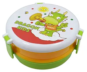 Crafts For You Plastic Round Shape Cartoon Print Insulated Lunch Box Set for Kids (Multicolour)