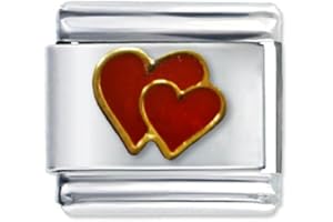 Quiges 9mm Italian Style Charm Modul Edelstahl Rote Herzen für Italienische Armbänder