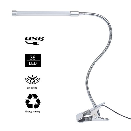 LEDemain 10W 36 LED Lampe de Bureau et Lumière Clip Flexible, 3 Couleurs de lumières et 10 Niveaux de Luminosité, Lampe à pince avec Chargeur Adaptateur Secteur Inclus, Lampe de Lecture/table/travail en Alliage d'aluminium pour chambre/ maison