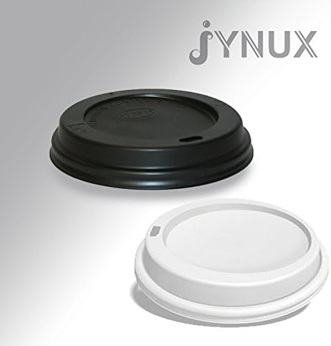 50 x Plastic SIP LIDS for Paper Cups - 12oz & 16oz lids for Coffee Cups ( Black - White ) (Black)