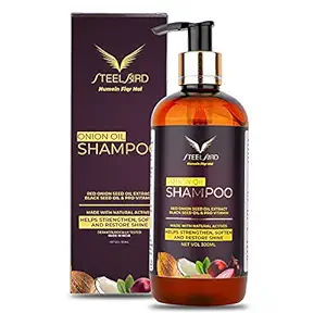 Steelbird Hair Care Onion Shampoo With Red Onion Seed Oil Extract, Black Seed Oil & Pro-Vitamin B5 - No Parabens, Sulphates, Silicones, Color & Peg ; ONION HAIR SHAMPOO 300ml : DERMATOLOGICALLY TESTED