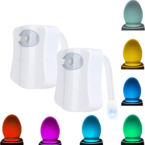JESWELL WC luz Nocturna LED Luz de Inodoro Luz con Detección de Movimiento del Sensor automático, 8 Cambio de Color, Funciona con Pilas, para Cuartos de baño con niños (2 Unidades)