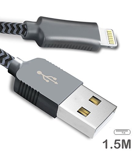 Zeuste Nylon Kabel 1.5m iPhone Ladekabel Verbindungskabel Lightning haltbar Datenkabel für Apple iPhone 6 Plus/6 /5/5S/6s iPad 4 iPad Mini/Air Arbeitet mit neuesten iOS-Update (GRAU)