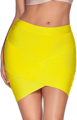 Shownice Women's Rayon Sexy Bandage Bodycon Mini Skirt X-Small Yellow