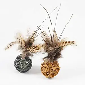 Royale Cat Feather Rattan Ball Cat Toy with Bell Kitten Interactive Playing Toy Funny Cat Toy Cat Training Toy (Color May Vary) Size : 11 * 4cm (Single Pack)
