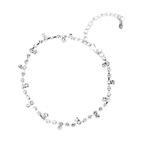Preisvergleich Produktbild VORCOOL Damen Fußkettchen Strass Metall Fußkette - Einstellbare - Silber