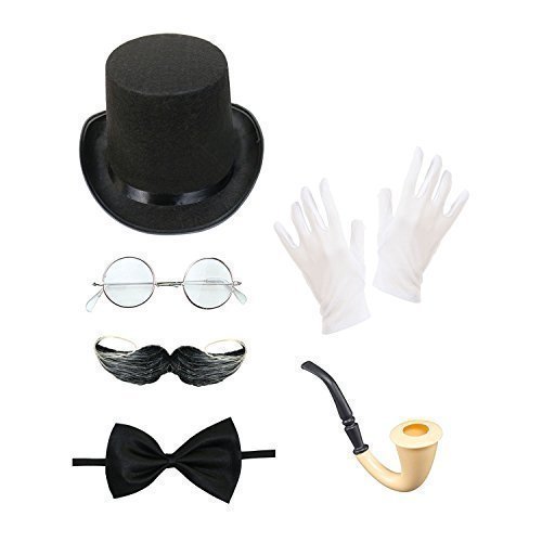 Men's Steampunk Costume Set (Top Hat, Glasses, Moustache, Bow Tie, Smoking Pipe & Gloves) steampunk buy now online Men's Steampunk Costume Set (Top Hat, Glasses, Moustache, Bow Tie, Smoking Pipe & Gloves) steampunk buy now online
