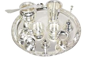 NOBILITY Pooja Thali Set Silver Plated Large 10 Inch Puja Thali for Diwali Decoration Gift Items Festival Ethnic Puja Thali for Temple Office Home Wedding Return Gifts