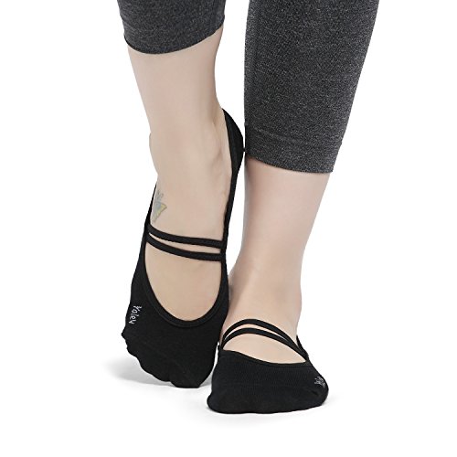 Yolev Yoga Pilates Socken mit Gummibänder und ABS Gummipunkte,anti-rutsch für Damen( Größe:EU35-40) - 2