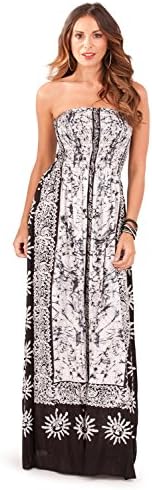 Pistachio Bandeau Paisley Print Maxi Dresses Black/White - Large