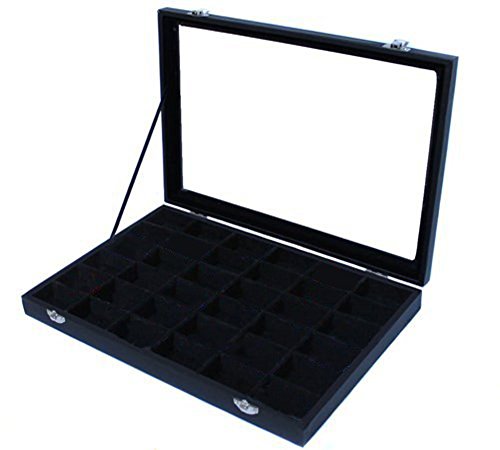 amzdeal® Schmucklade Schaukasten Sortierkasten mit Glasdeckel 36 Fächer schwarz