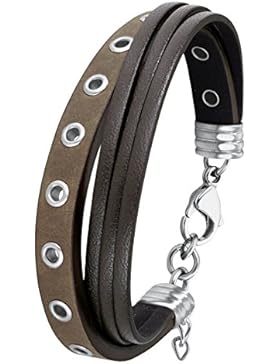 s.Oliver Kinder-Armband Jungen Teenager Edelstahl Leder 20 cm-2012516