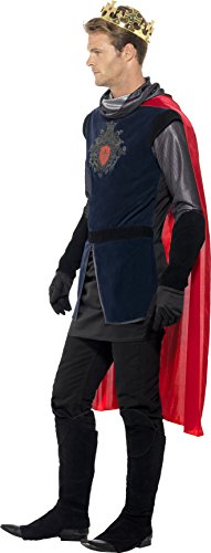 Smiffys Adult men's King Arthur Deluxe Costume, Top, Cape, Gloves, Bootcovers and Crown, Tales of Old England, Seriou Fun, Size M, 43417
