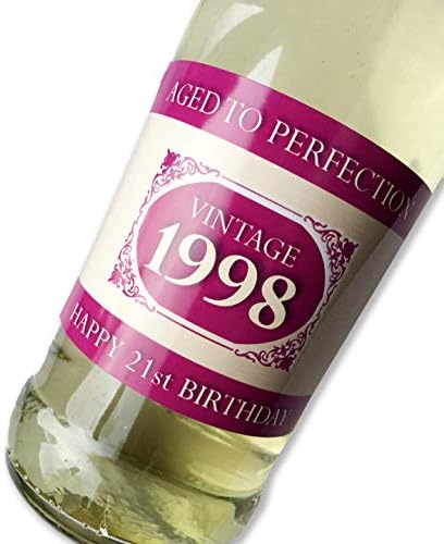 Purpleproducts 1998 Vintage Pink Happy 21st Birthday 2019 Champagne Bottle Label Gift for Women and Men