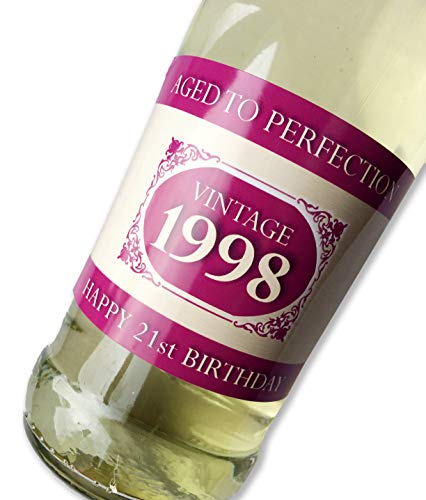 Purpleproducts 1998 Vintage Pink Happy 21st Birthday 2019 Champagne Bottle Label Gift for Women and Men