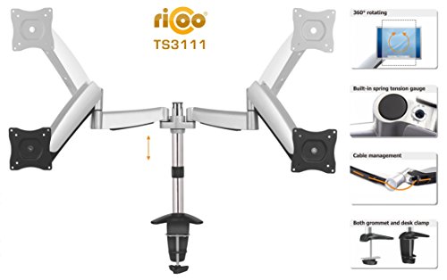 Ricoo Tischhalterung für 2 Monitore TS3111 mit Gasdruckfedergelenk Monitorhalterung Schwenkbar Neigbar max. VESA 100×100 - 3