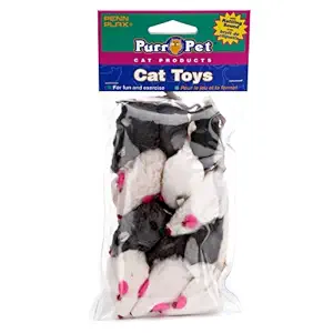 Penn Plax Play Fur Mice Cat Toys ? Mixed Bag of 12 Play Mice with Rattling Sounds ? 3 Color Variety Pack - CAT531, Black and White (F?ur ???k)