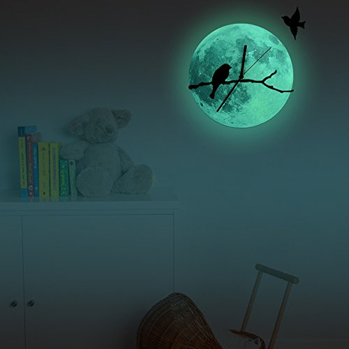 Forepin® Nachtleuchtend Aufkleber Wandsticker Sticker für Kinderzimmer Schlafzimmer Baby Babyzimmer Licht in Dunkelheit - Mond & Vogel