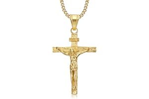 BOBIJOO Jewelry - Pendentif Croix Jésus Christ Acier Or et Chaîne