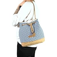 Handtasche, blaue Bucket Bag aus Kork und Jacquard