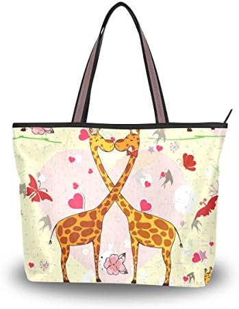UHONEY Extra Large Handbags for Women,Cartoon Cute Giraffe,Fashion Design Lightweight Shoulder Tote Bag
