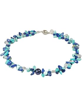 Blütenranken Collier Perlmutt - aqua - blau-grün, Muschelkernperle 12 mm