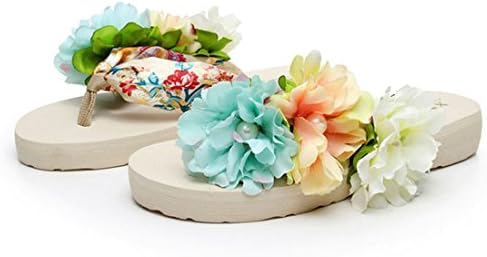 LIULIVERSON Ladies Bohemian Vacation Beach Flip flops Sandals for Women Floral Beaded Pool Summer Shoes (EU 42)