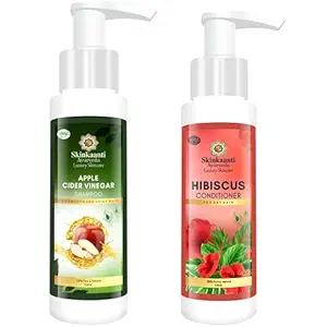 Skinkaanti Apple Cider Vinegar Shampoo | 1 X 150 ml | + Hibiscus Conditioner For Dry Frizzy Hair | 1 X 100 ml | Men Women Boys Girls | All Hair Types | Pack of 2