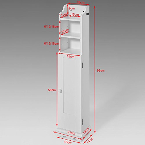 SoBuy® FRG177-W Freistehend weiß Toilettenrollenhalter Toilettenpapieraufbewahrung Badregal Standschrank BHT ca: 21x99x16cm - 2