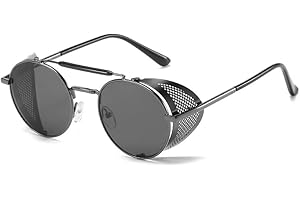 BOUACOUA Gafas de Sol Redondas Retro Steampunk Estilo Vintage Gafas UV400 Protección Metal Marco