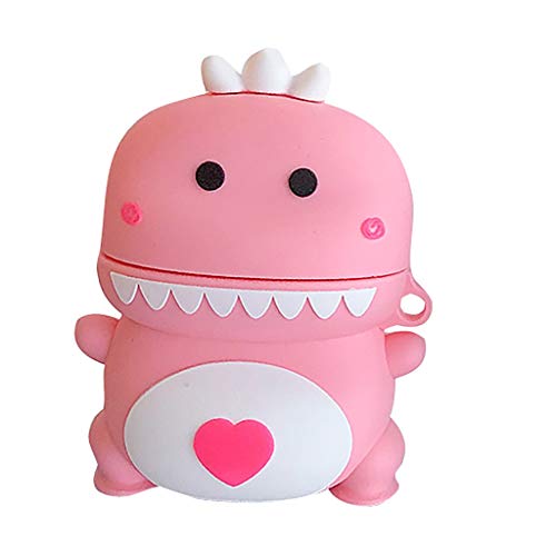 Preisvergleich Produktbild Happysdh Anti-Fall-Anzug niedlichen Cartoon-Dinosaurier Airpods2 Generation Bluetooth-Headset dicken PVC-Schutzhülle für Apple Headset 1 Generation, 2 Generation (pink)