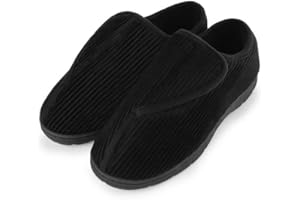 LARGERED Kapcie męskie, sztruksowe, buty dla cukrzyków, z zapięciem na rzepy, miękka podeszwa z pianki z pamięcią kształtu, ciepłe, pogrubione, antypoślizgowe pantofle EU40-47