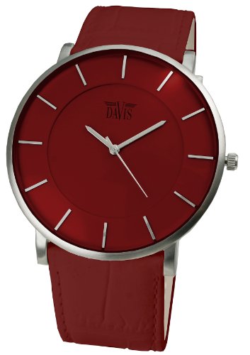 Davis 0912 - Herren Damen Design Uhr Gehuse Extraflach Ziffernblatt Rot Lederarmband Rot Davis 0912 - Herren Damen Design Uhr Gehuse Extraflach Ziffernblatt Rot Lederarmband Rot