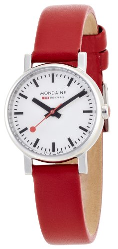 Mondaine Evo - Orologio da Polso, Display Analogico, Donna, Cinturino Pelle, Rosso