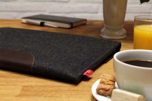 Pack & Smooch MacBook Air 13 Hülle Sleeve Case 100% Wollfilz Pflanzlich Gegerbtes Leder Anthrazit/Dunkelbraun Handmade in Germany - 3
